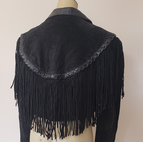 Black Suede and Leather Fringe Jacket - Picture 11 of 13